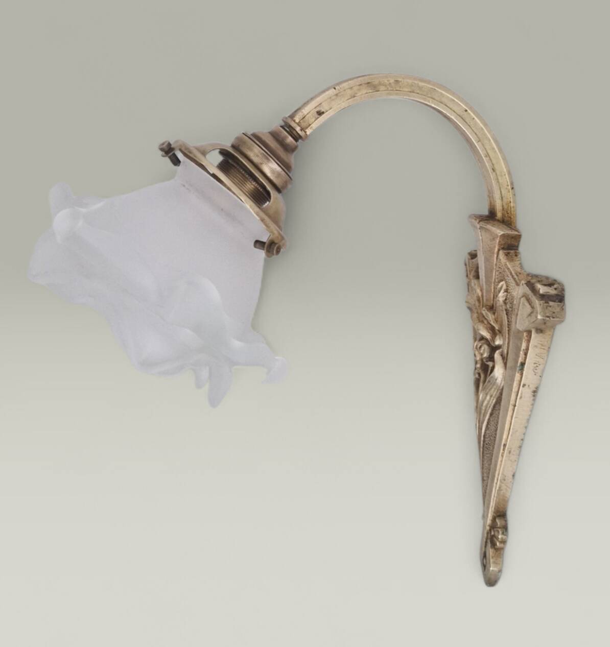 Art Nouveau wall light in gilded bronze - Frosted glass tulip - Period 1900