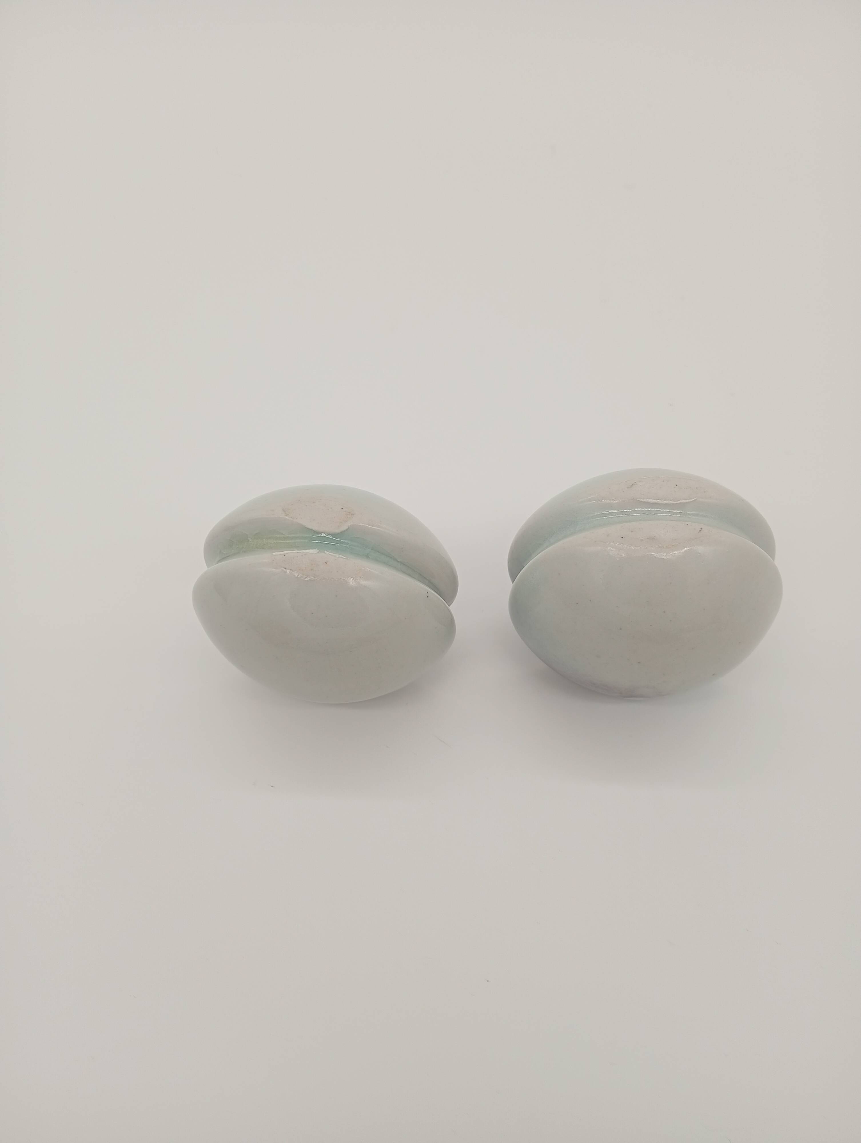 Duo 2 Vase Soliflore Lenticular Glazed Stoneware Grey Blue Purple Ceramic
