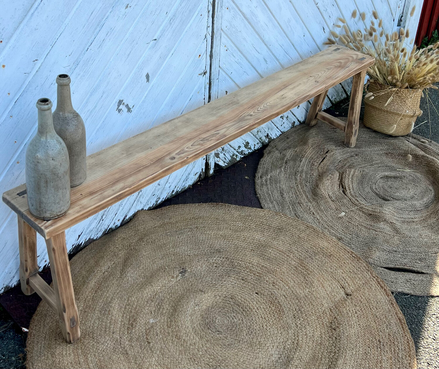 Old farmhouse bench in raw solid wood