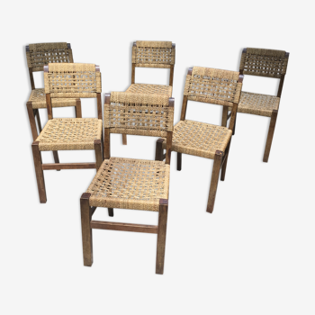 Chaises en raphia tressé, années 40/50