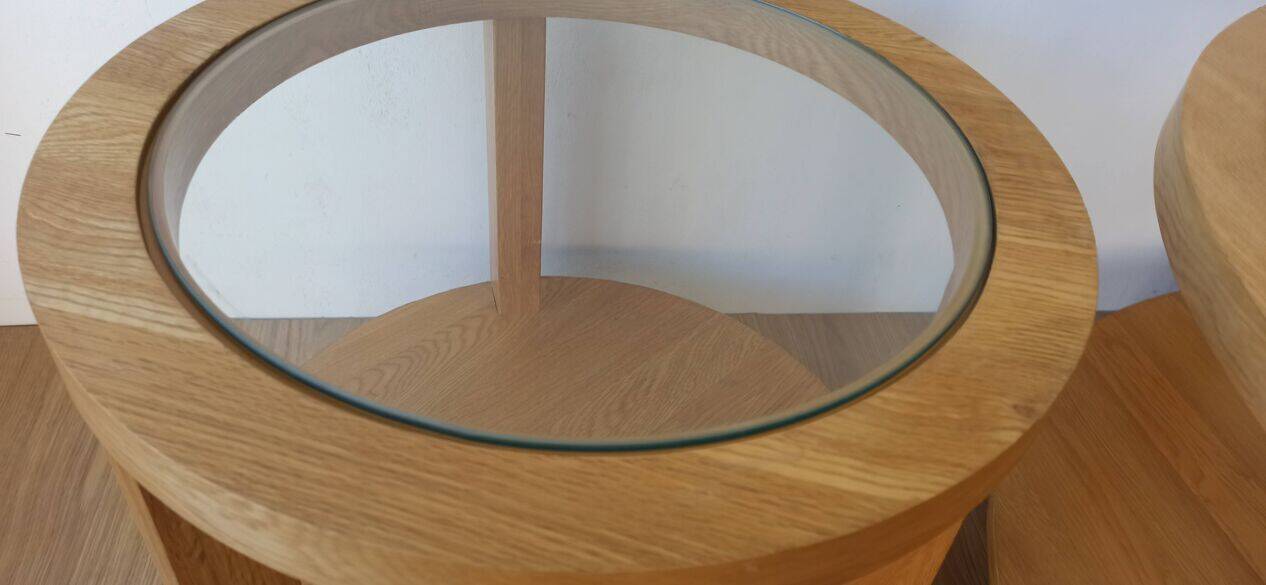 Round Tables with Glass Tops, Set of 3.