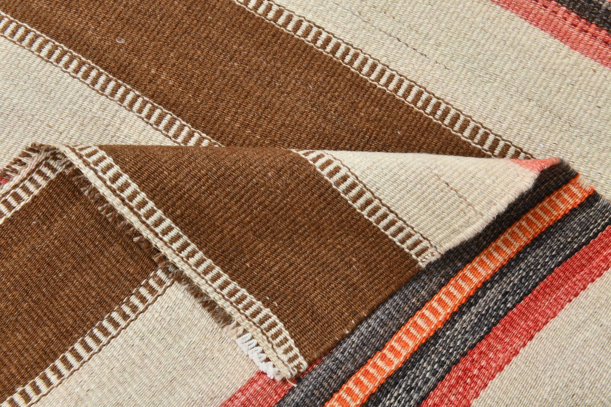 3x11 Beige Brown Striped Pattern Kilim Runner Rug, 78x327Cm