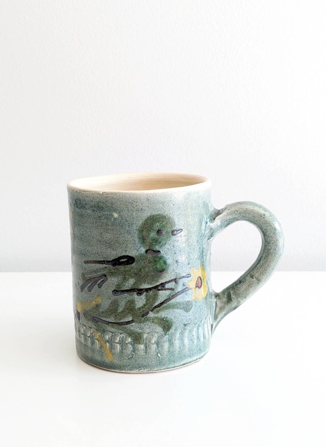 Handcrafted glazed ceramic mug signed. Saint Jorioz.