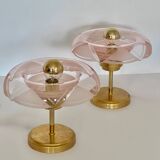 Pair of Art Deco bedside lamps in brass and etched glass