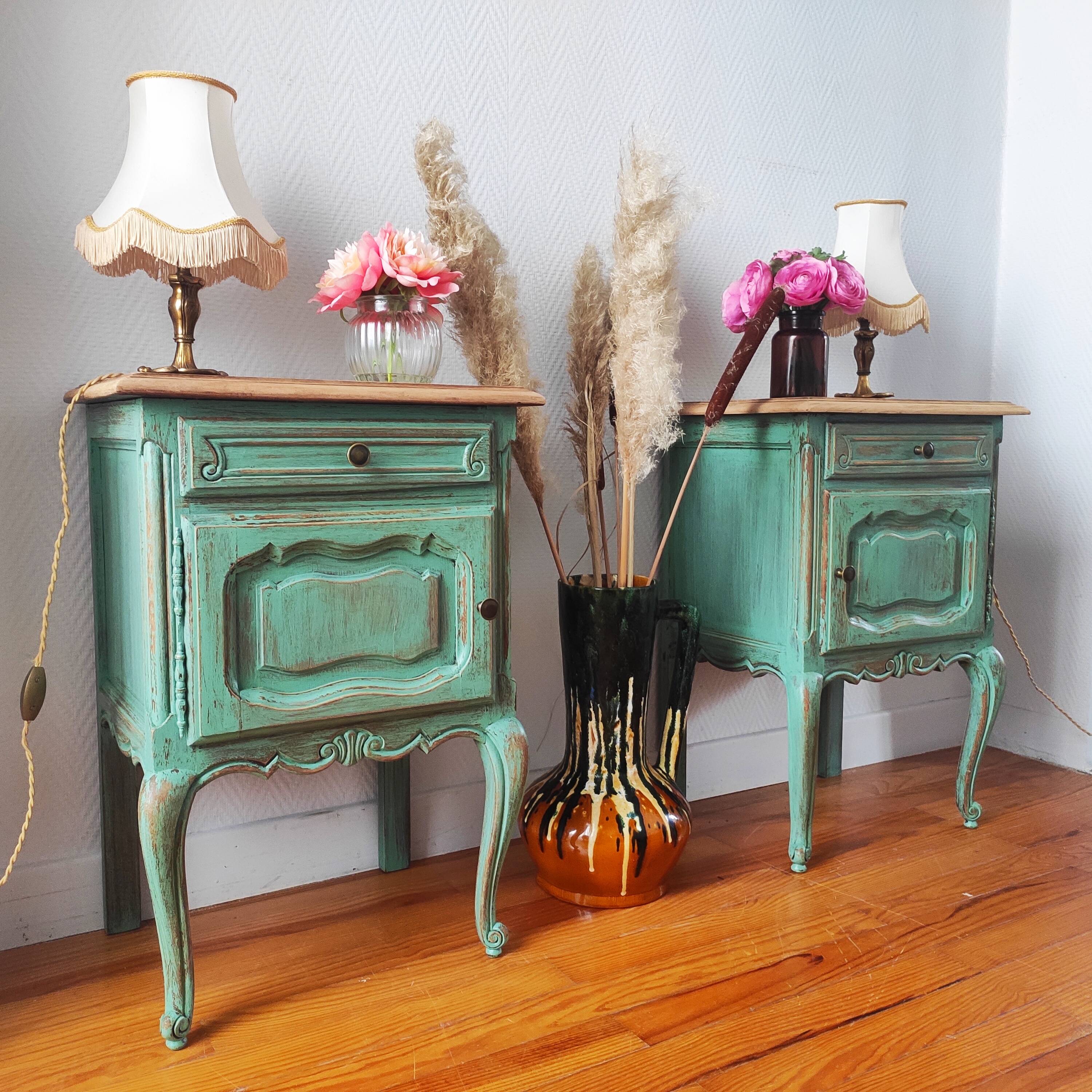 Pair of patinated bedside tables