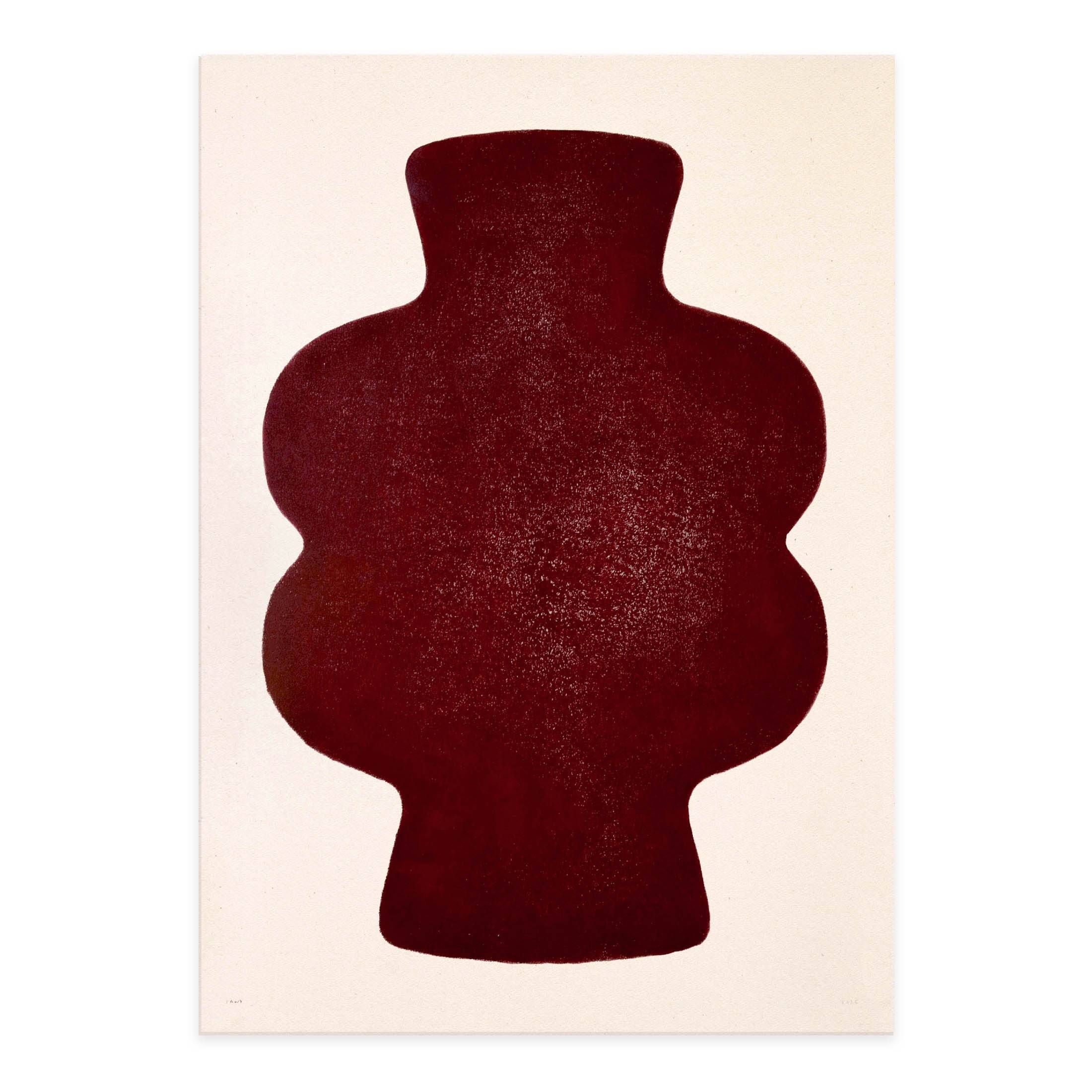 Peinture sur papier rouge cerise signée Eawy
