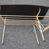 Bout de canapé verre noir et laiton  1970