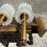 Old pair of wall sconces by Maison Lunel in brass and glass.