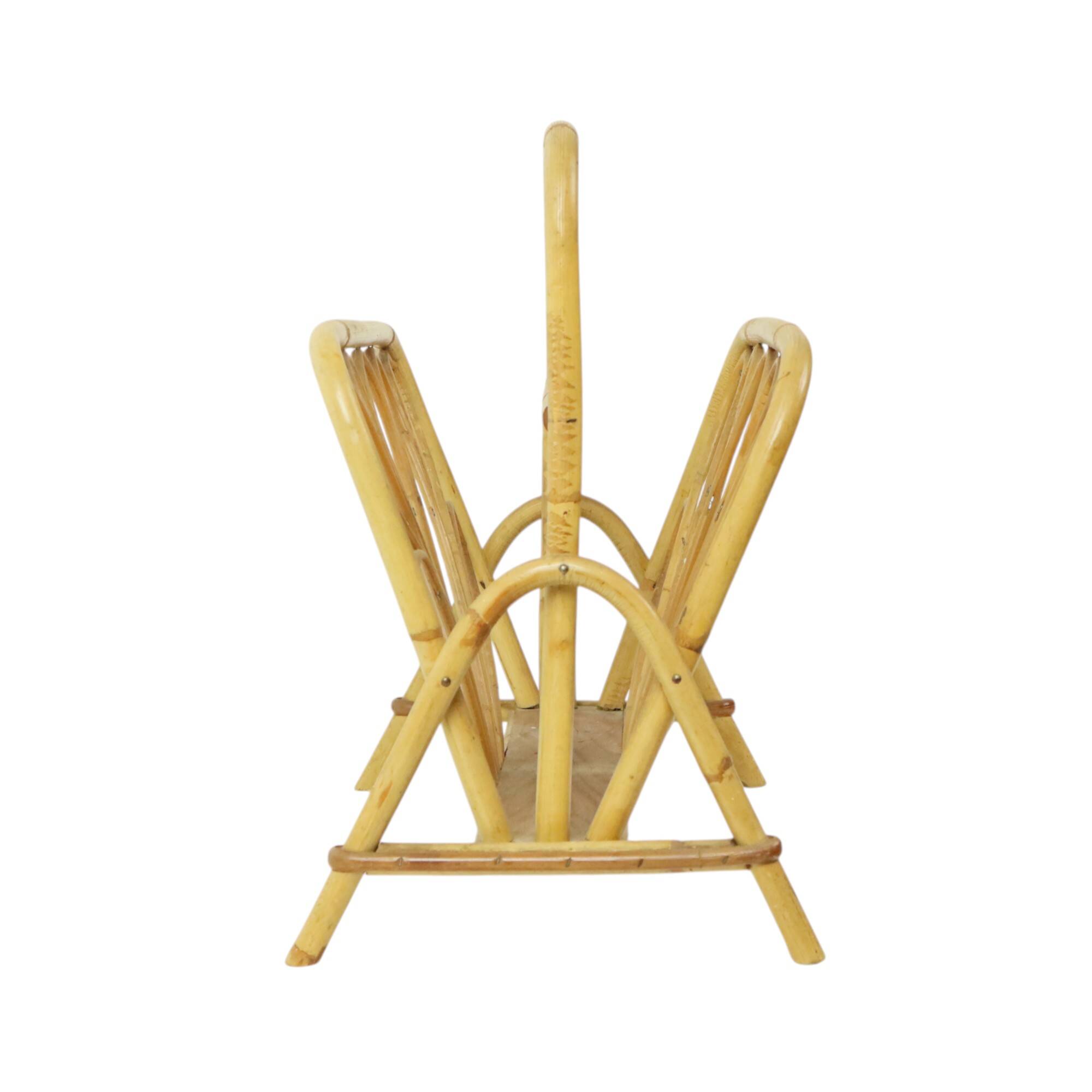 French Rattan Magazine Rack Boho Style Sixties