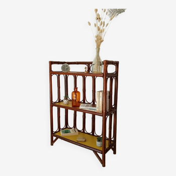 Vintage library shelf in bamboo and rattan 60s/70s