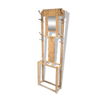 Porte Manteaux Vintage Art Déco Bois Brut Miroir