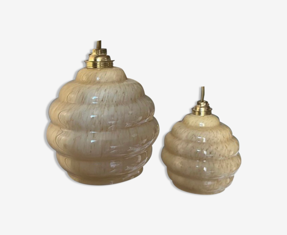 Paire de suspensions vintage en verre moucheté