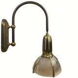 Art deco holophane cut glass and brass wall lamps, 1970