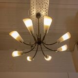 Vintage Italian radial spider chandelier with frosted shades, 1970s