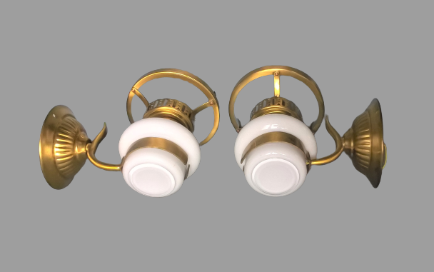 Pair of double opaline and gold metal wall light vintage 60's