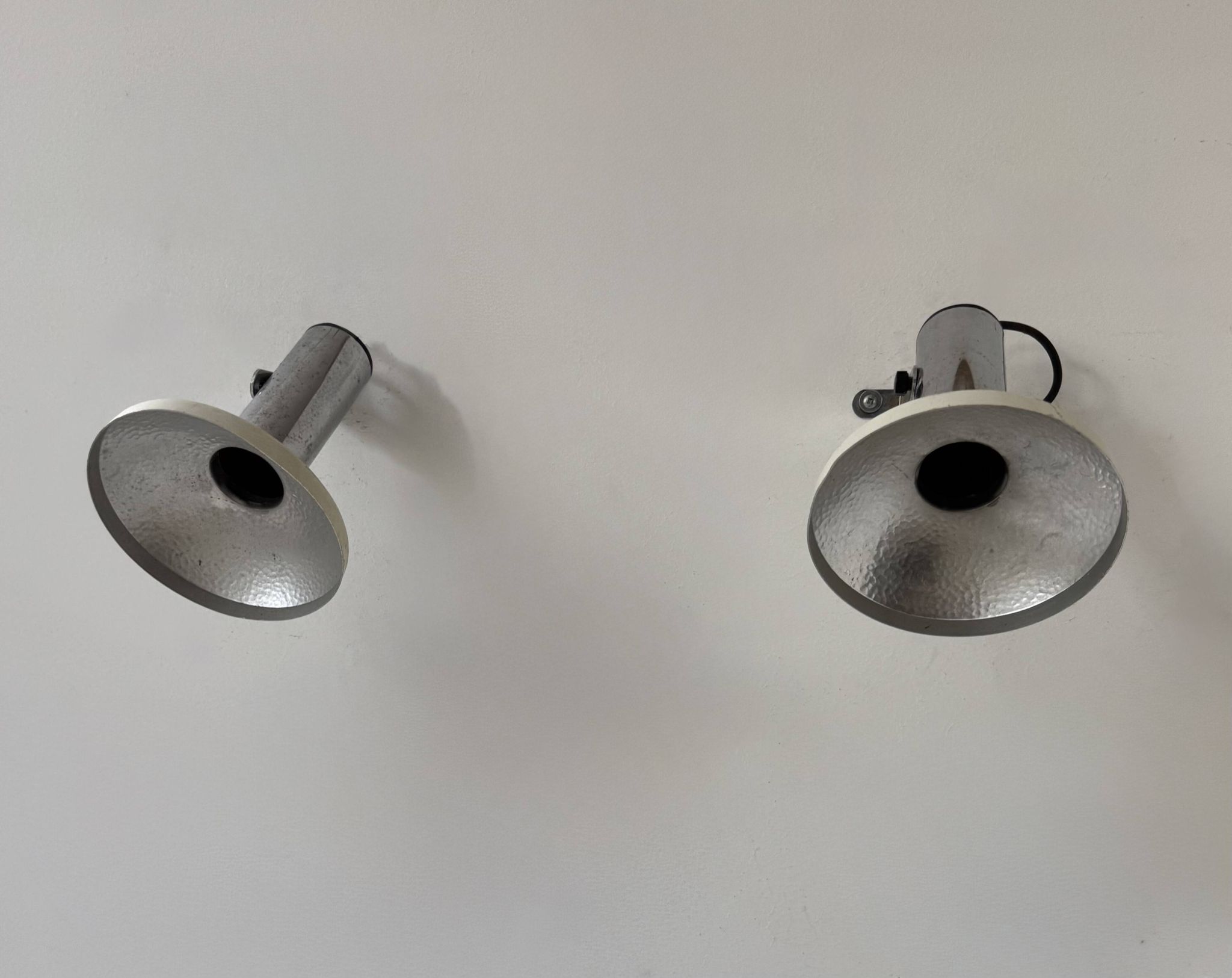 Pair of vintage adjustable wall lights, chrome and white lacquered metal, France 70