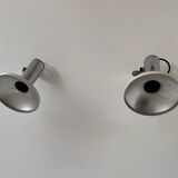 Pair of vintage adjustable wall lights, chrome and white lacquered metal, France 70