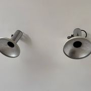 Pair of vintage adjustable wall lights, chrome and white lacquered metal, France 70