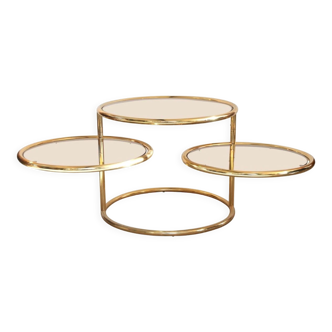 Gold-plated 3-tier turning top side table