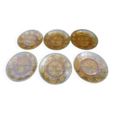 Set of six flat plates - vintage amber glass from Veréco with flower decor - 60s/70s