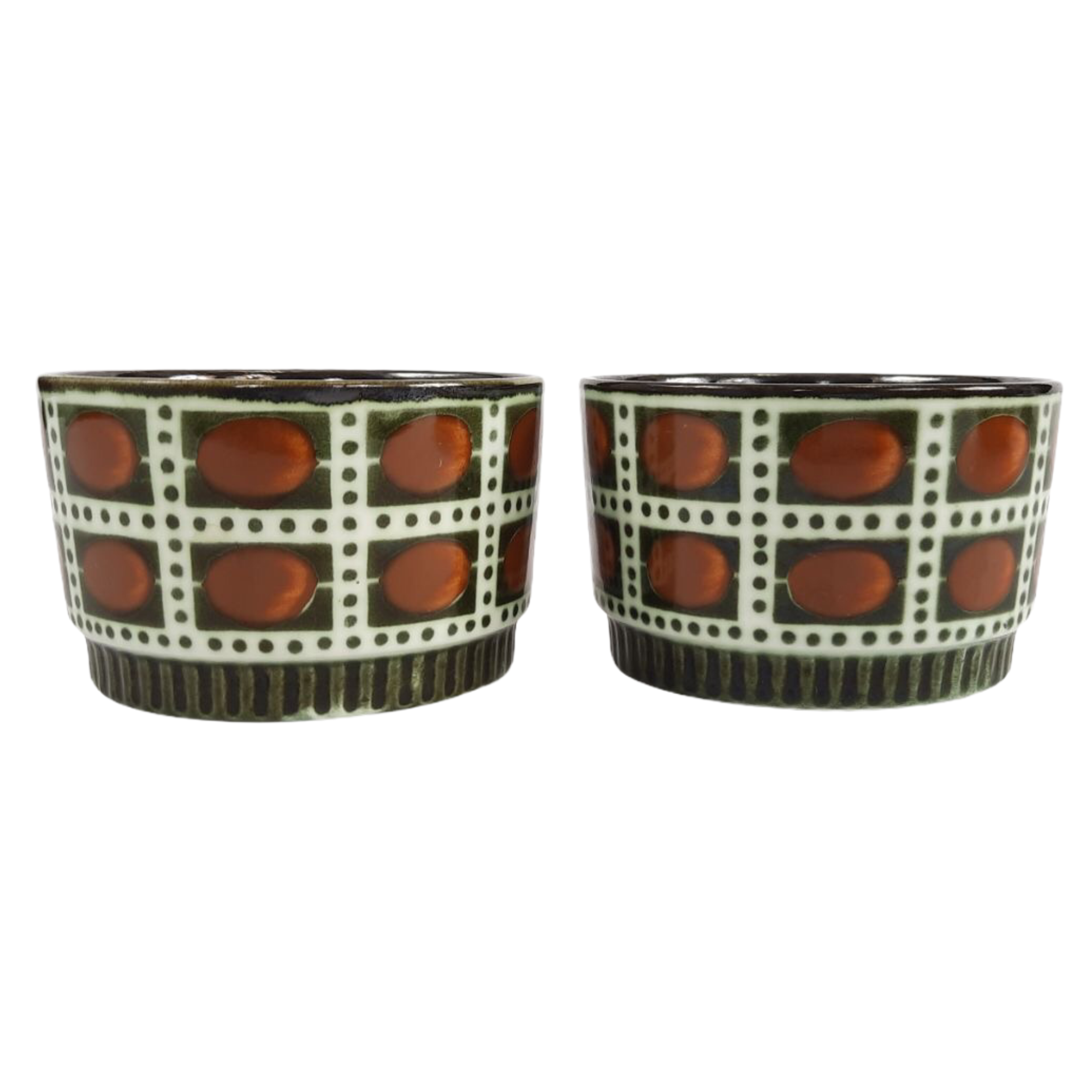 Tea service for Six vintage boch pattern brown, white and green