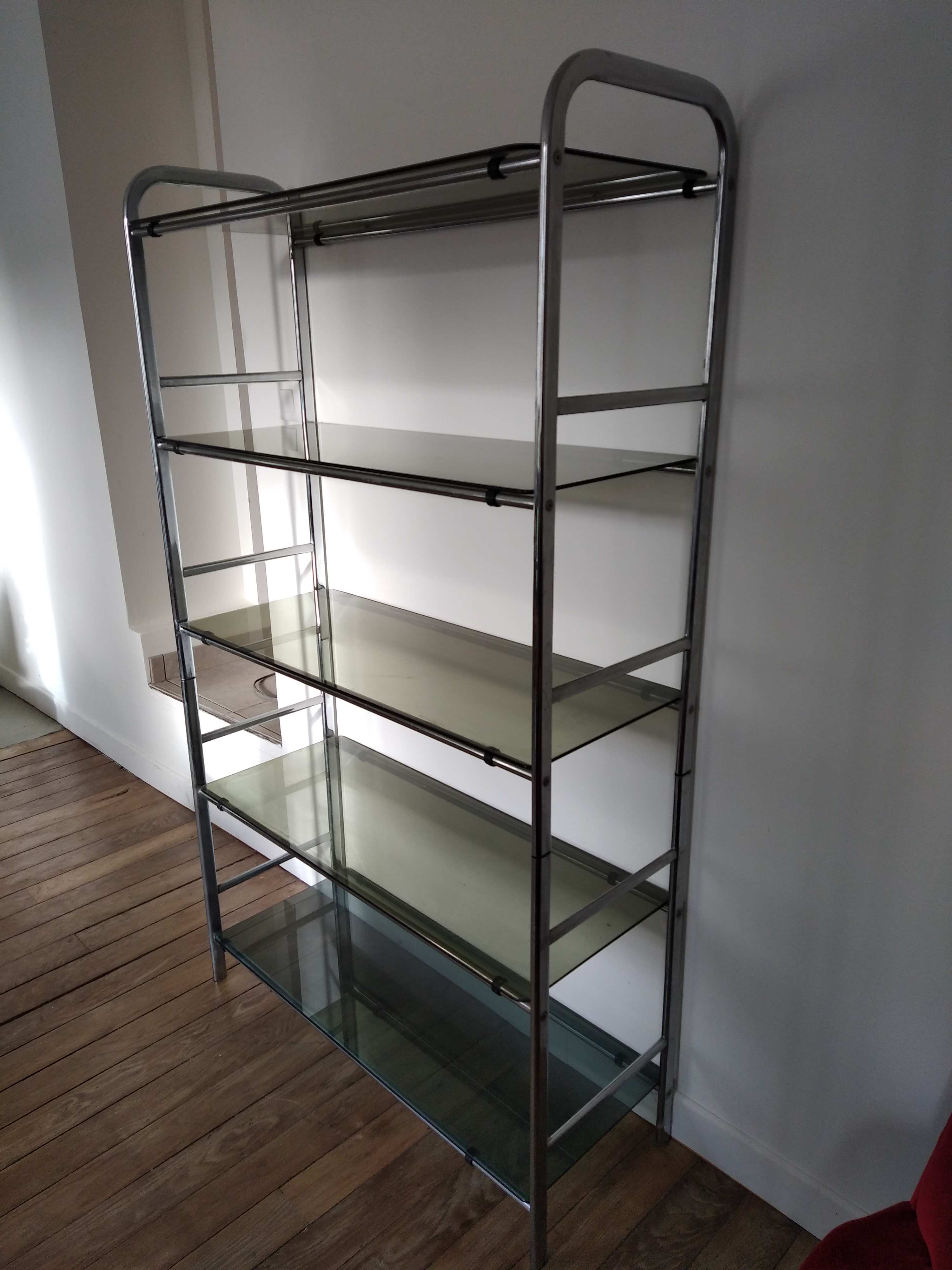 1973 Smoked Glass and Stainless Glass shelves