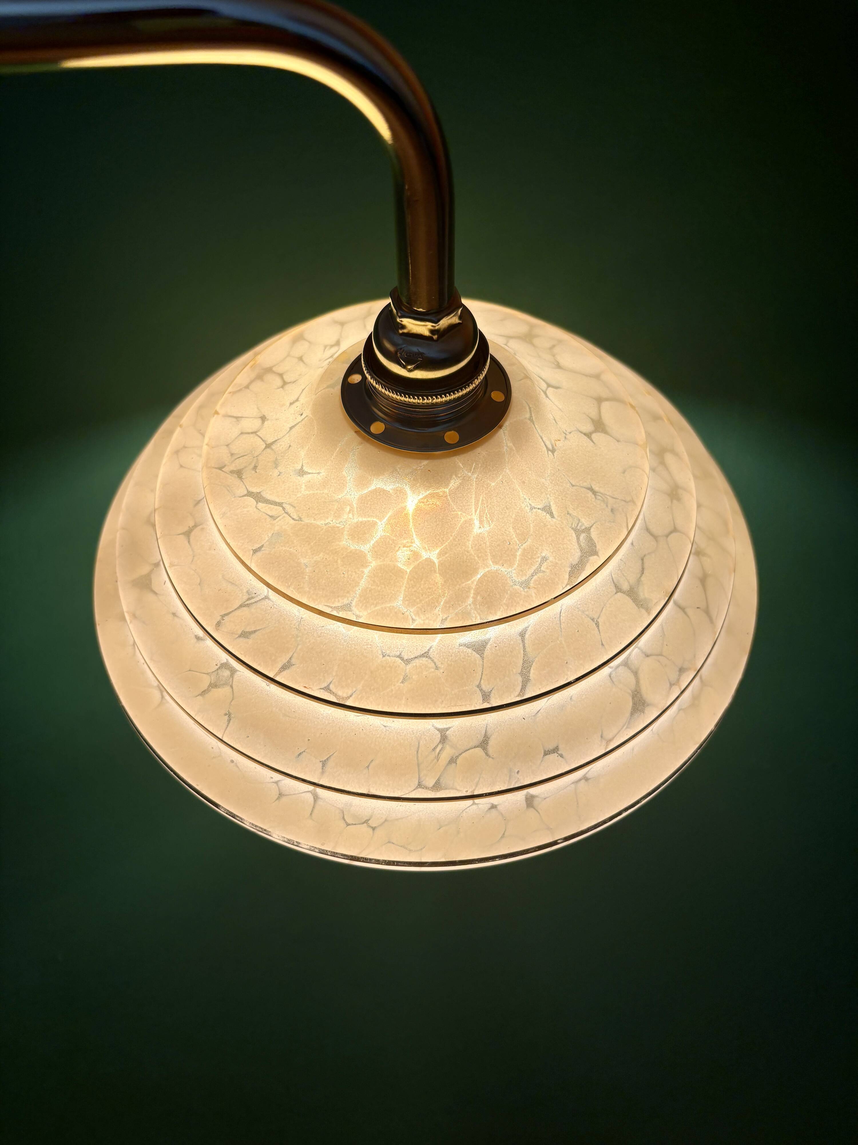 Vintage angled wall lamp with yellow and gold Clichy glass shade