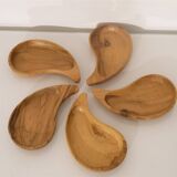 Set of vintage olive wood ramekins from the 1970s.