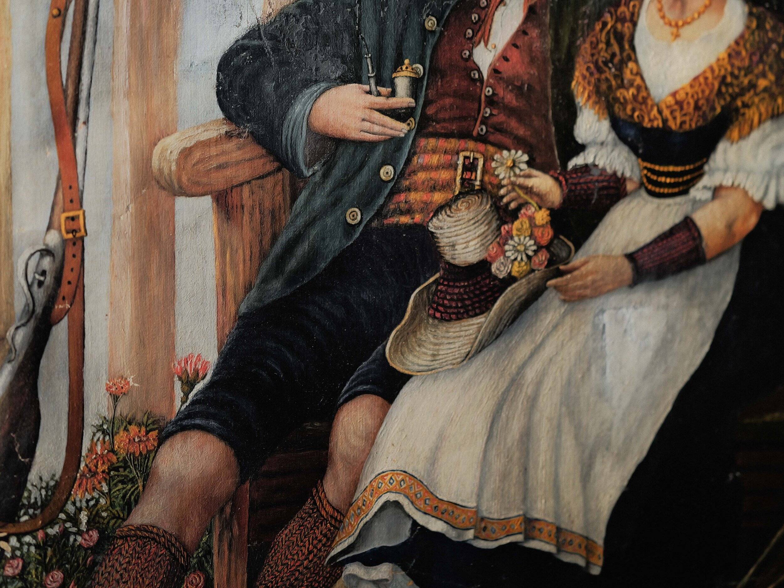 Painting, Bavarian couple, Oil on canvas, 1880