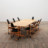 Stokke Dining room set large table with 8 chairs design Peter Opsvik, 1990