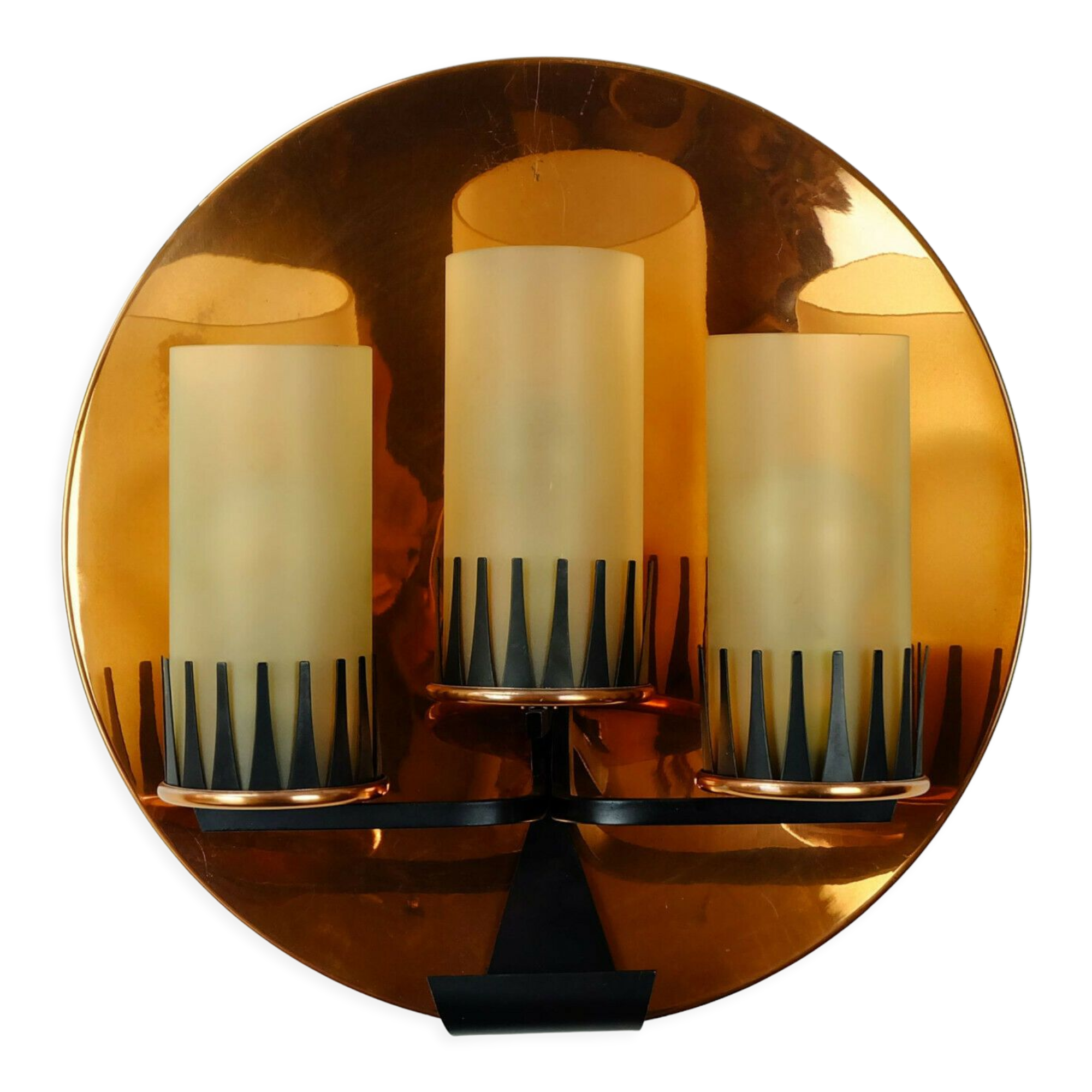 Mid century sconce wall lamp copper metal glass