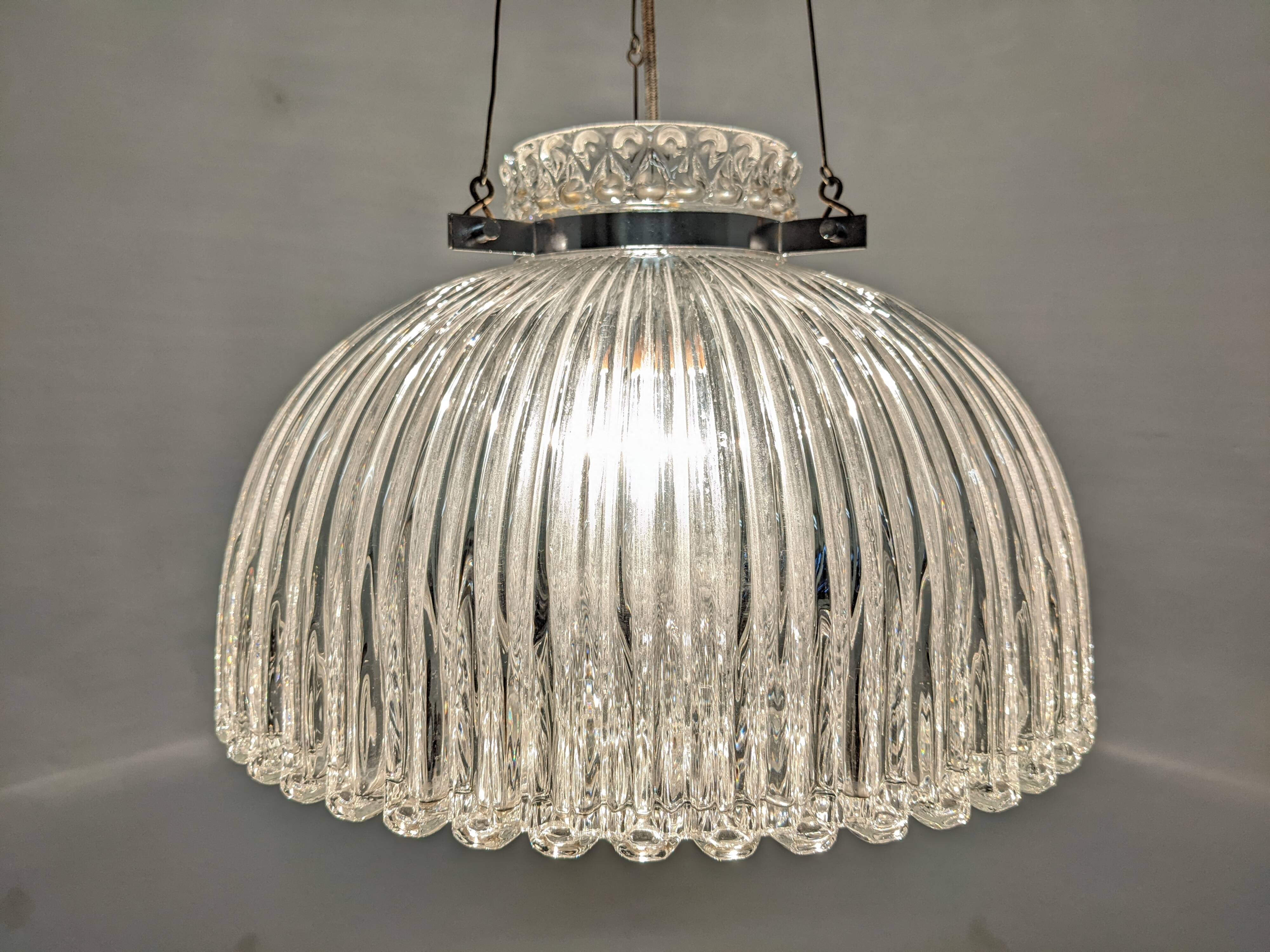 XL dome pendant light in blown glass, Italy circa 1960