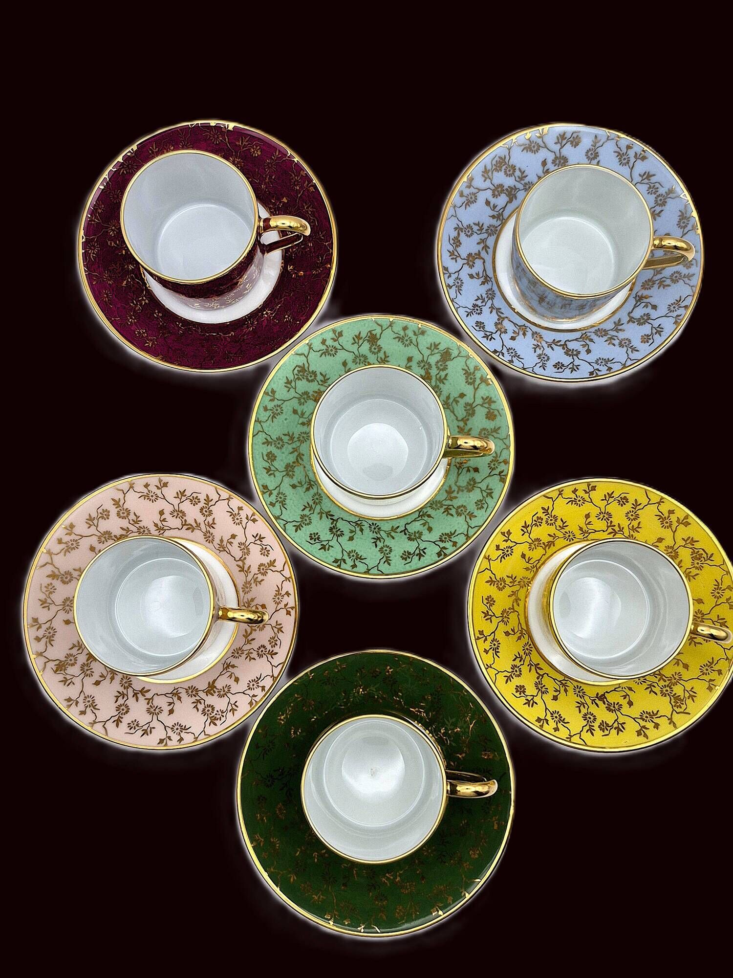 Set of 6 multicoloured moka cups in Limoges fine porcelain.