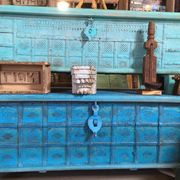 Indian wooden chest with metal decoration