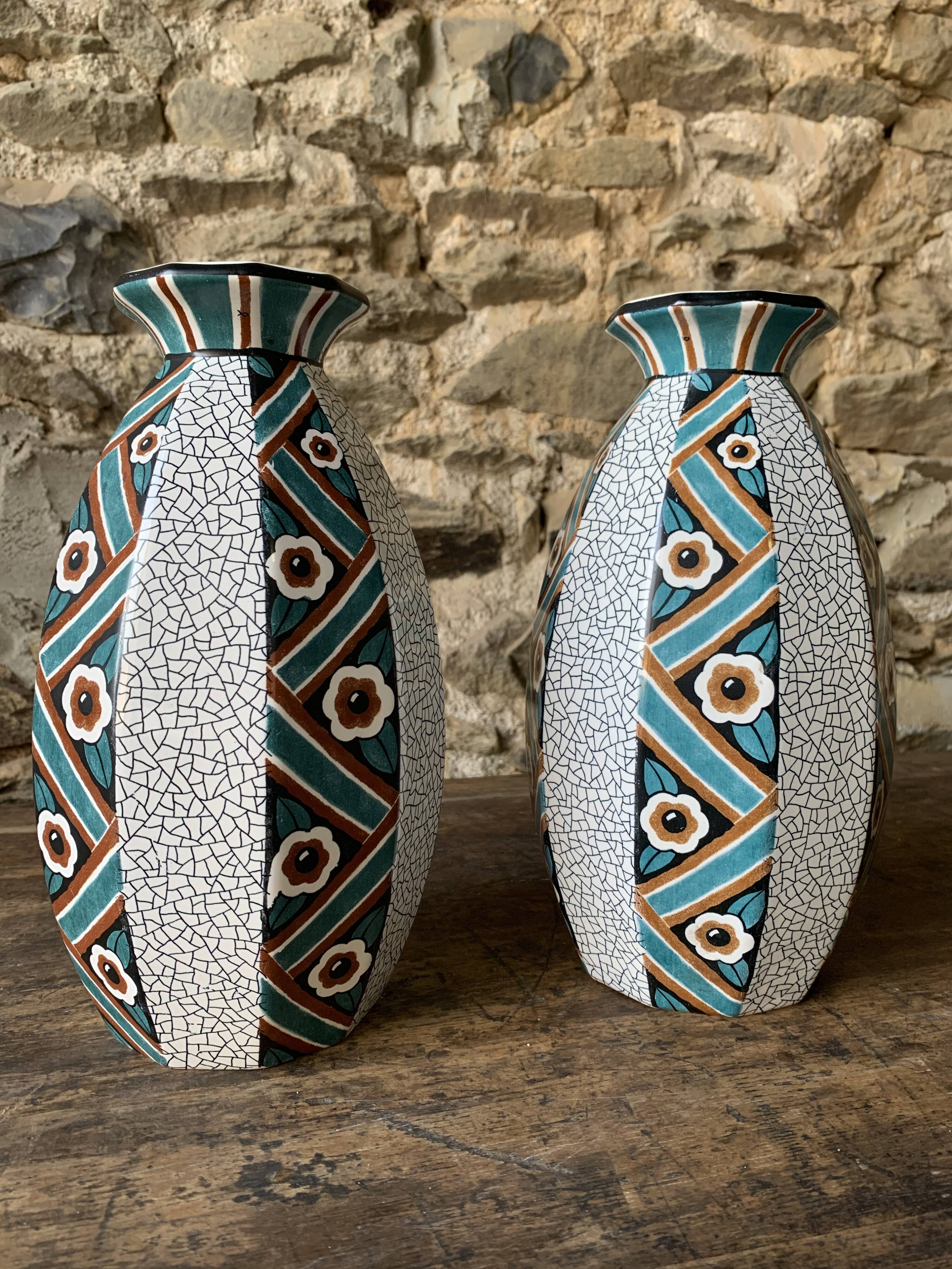 Pair of art deco vases in Sarreguemines earthenware