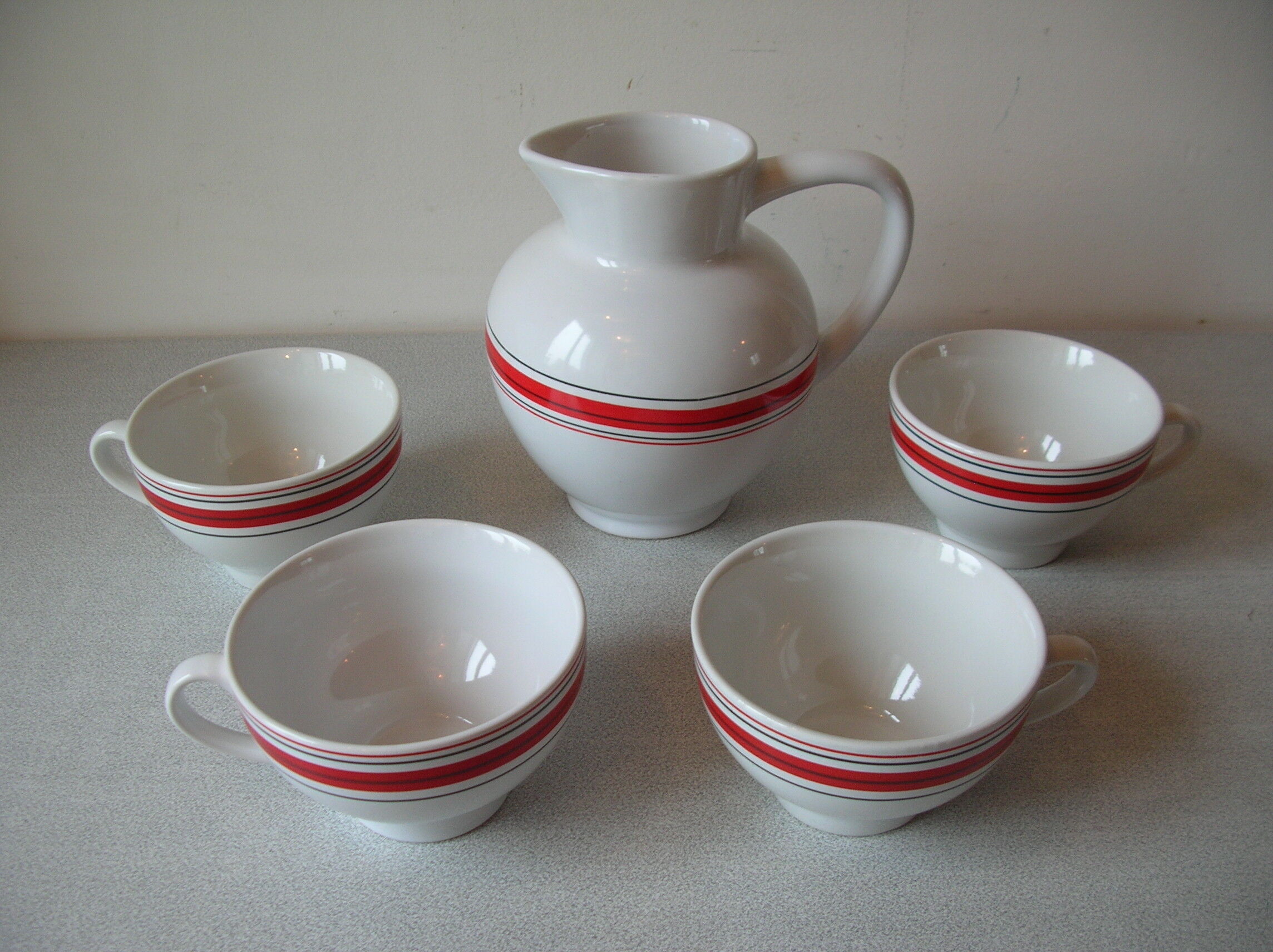 Breton cider service pitcher 4 bowls bowled cider signed Ty Breizh deco Brittany
