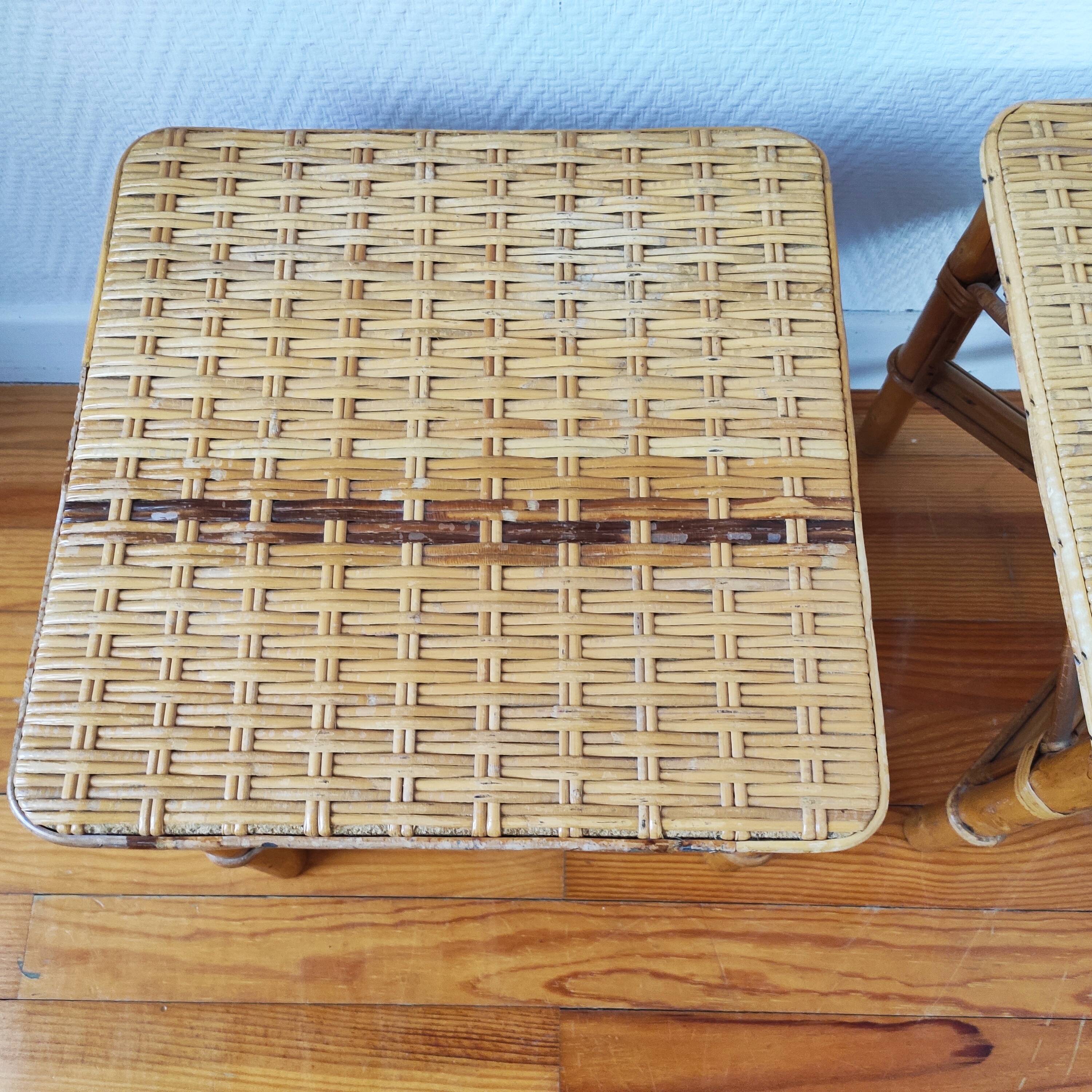 Pair of vintage rattan bedside tables