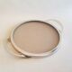 Round glass and art deco silver metal tray