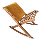 Ancien repose pied à bascule bois tissu velours
