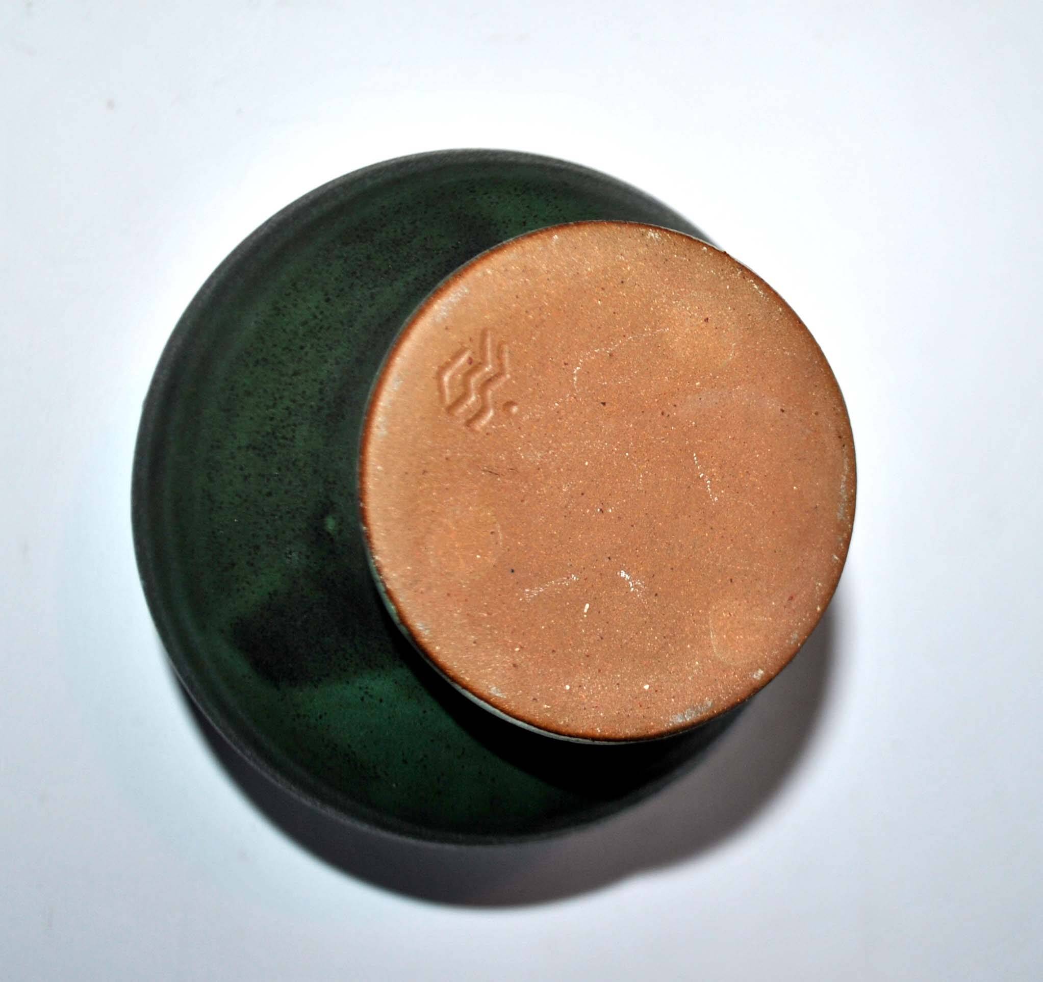 Vintage ceramic vase signed vague - Green glazed terracotta