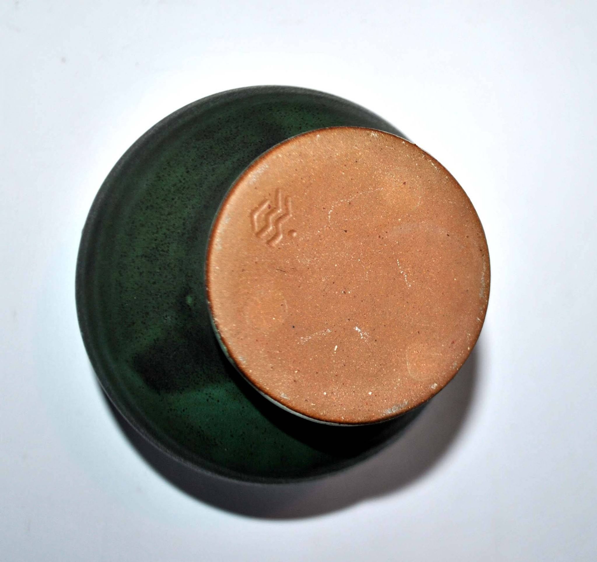 Vintage ceramic vase signed vague - Green glazed terracotta