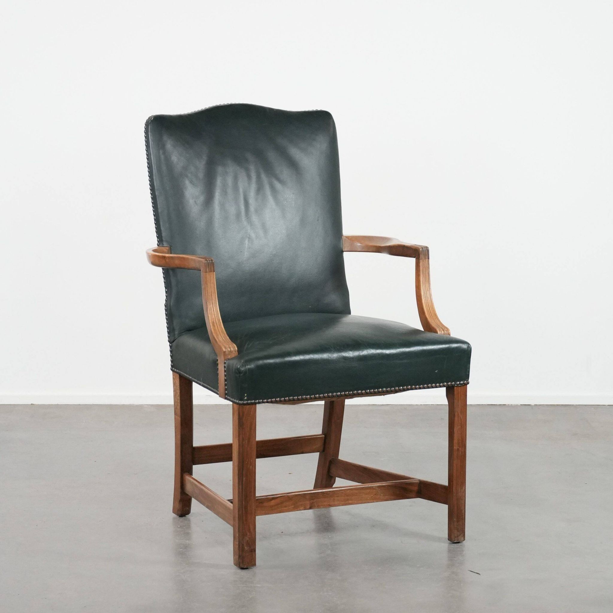 Old English cowhide and wooden Gainsborough side/desk chair