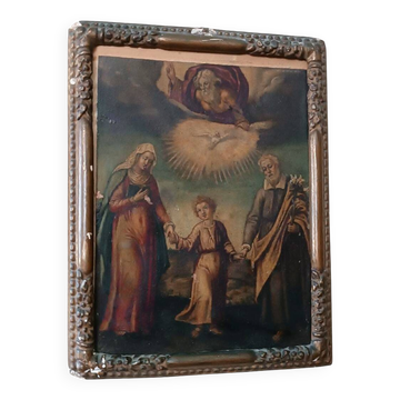 Peinture ancienne sur cuivre - Sainte Famille - XVIIIe siècle