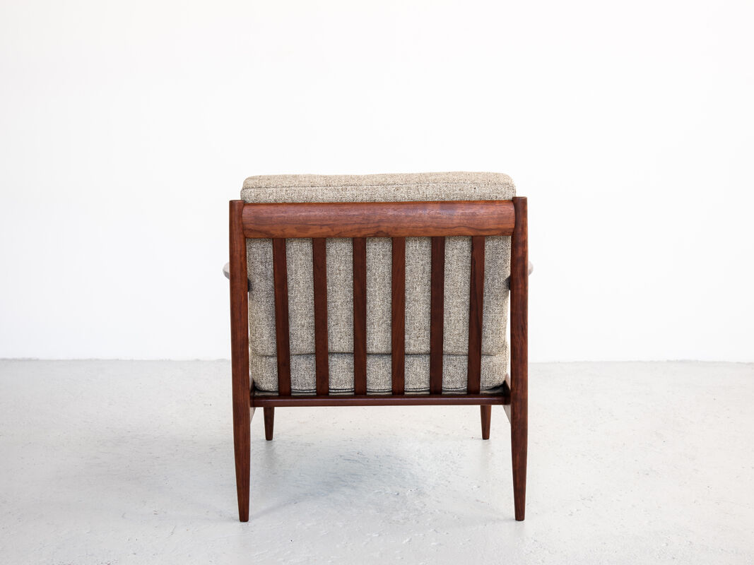 Sofa and armchairs set in walnut and fabric, 1960s