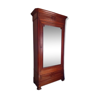 Bonnetière wardrobe in solid cherry wood Louis Philippe style with mirror