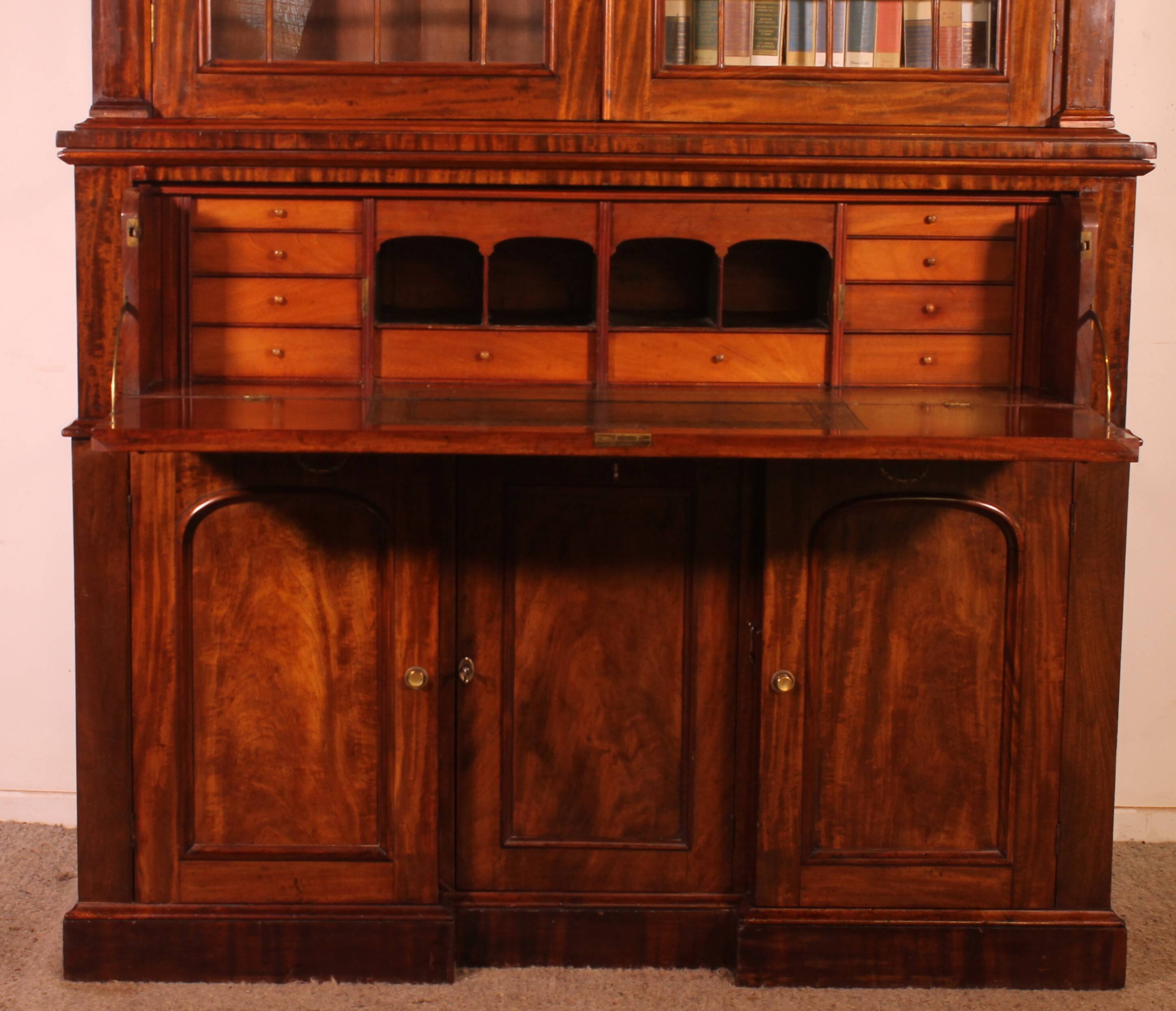 Display Cabinet or Mahogany Bookcase with Secretary - 19th Century