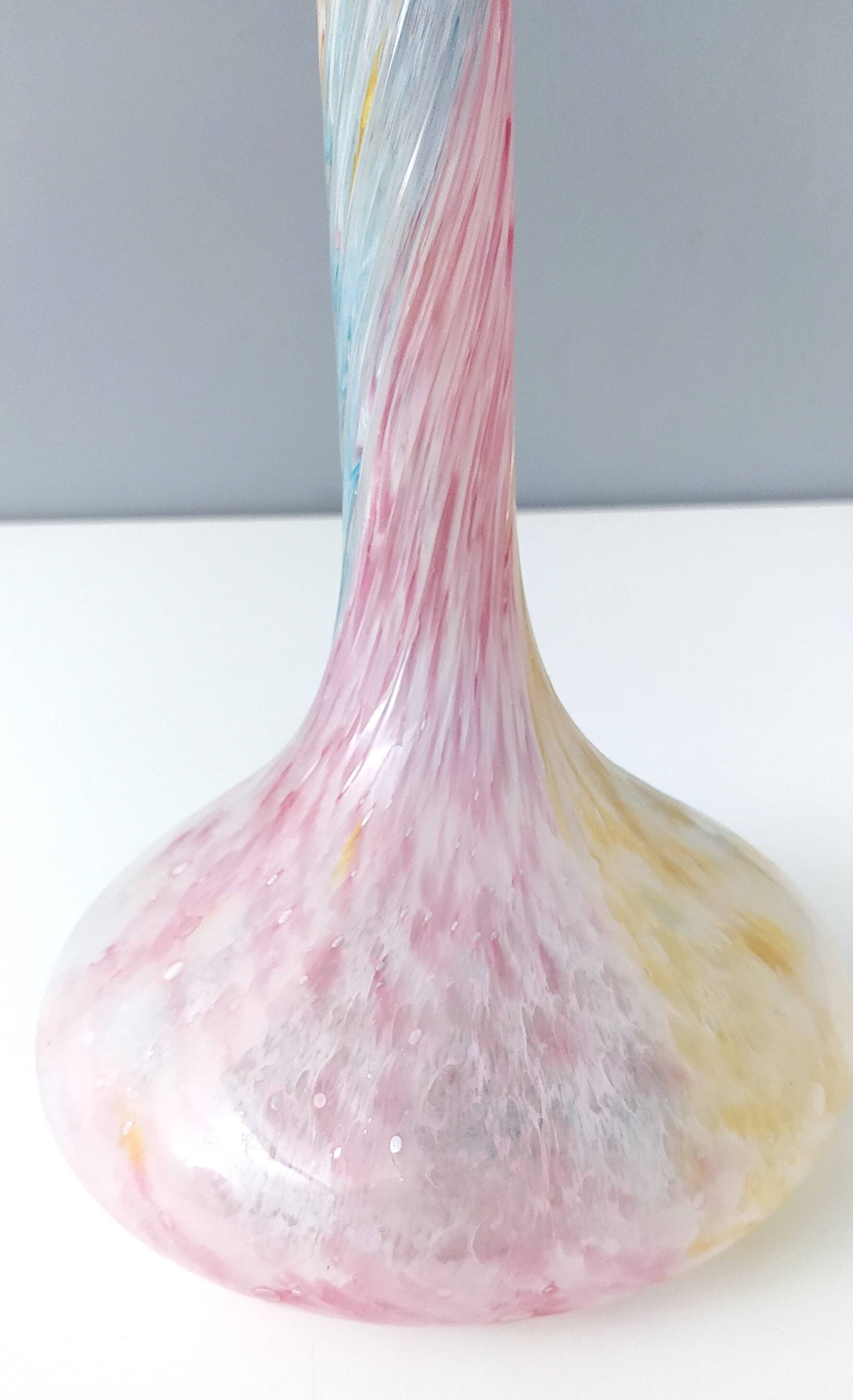 Vintage pastel colors polychrome murano glass flower vase, italy