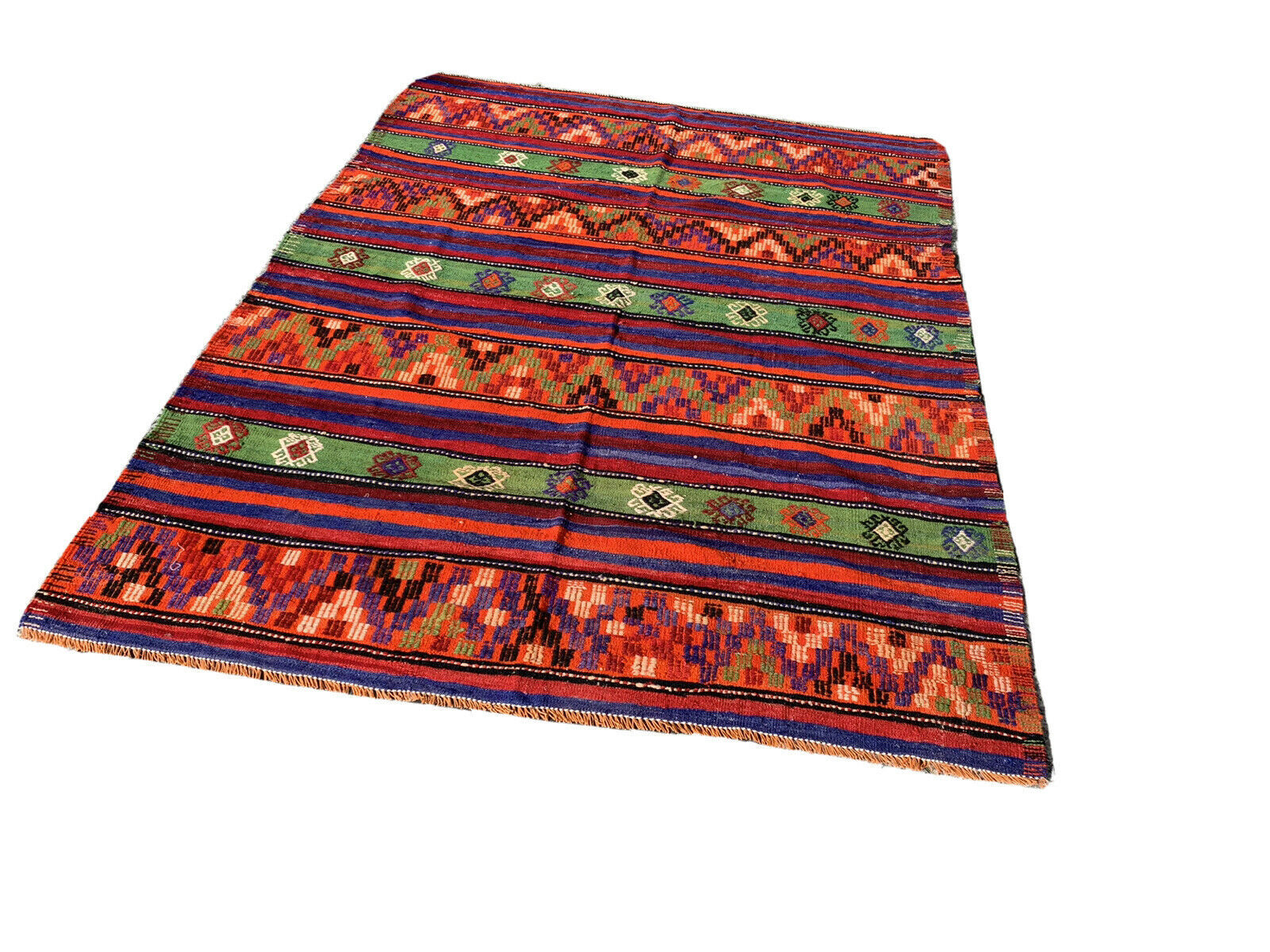 Traditional kilim carpet turkish shabby vintage country house in kelim wool 220x174 cm