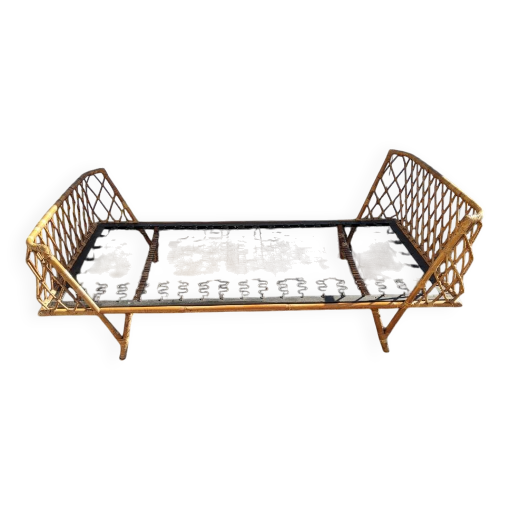 90/190 bed in vintage rattan wicker bamboo Scandinavian design handcrafted