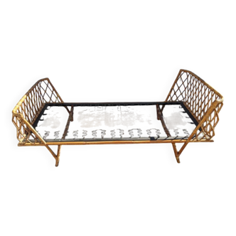 Lit 90/190 en rotin osier bambou vintage design scandinave artisanal